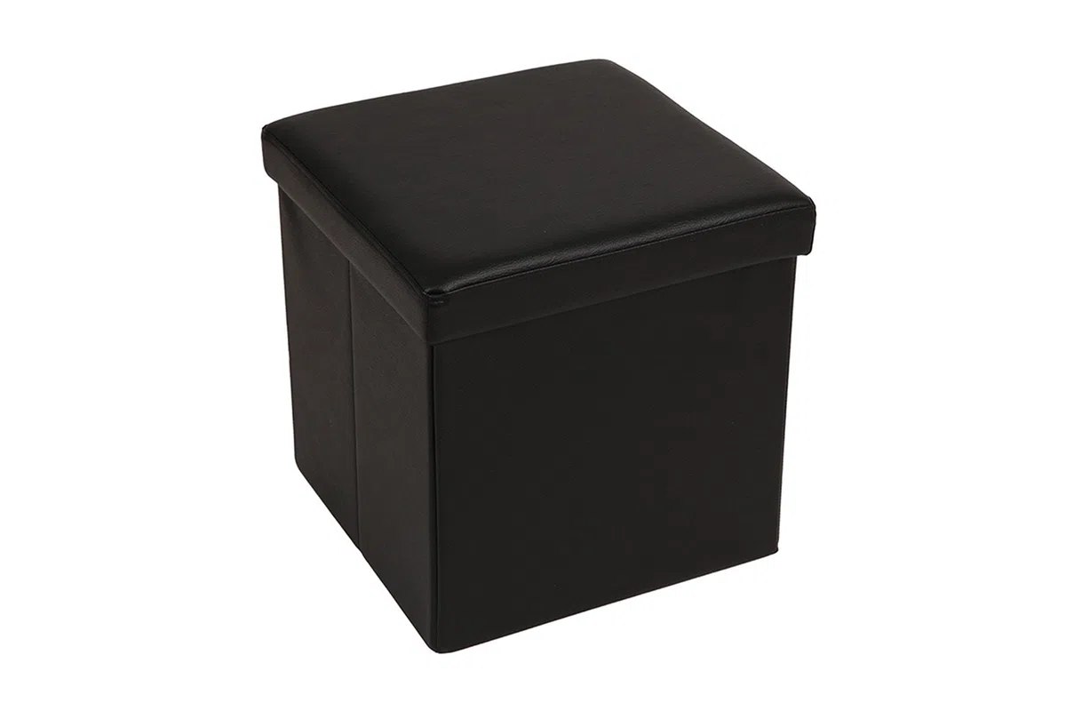 Home Tresor - Pouf Contenitore, Cubo Contenitore Poggiapiedi, Sgabello Quadrato Pieghevole Basso, Scatola Porta Giochi Bambini, Cassa cm. 30x30x30 (Black)