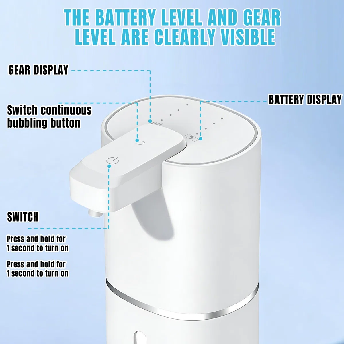 Dispenser Sapone Automatico, 380 ml Dispenser Sapone Bagno con Sensore di Movimento Infrarossi, 4 velocità, da parete, ricaricabile tramite USB, IPX5 per Bagni, Cucine, Scuole