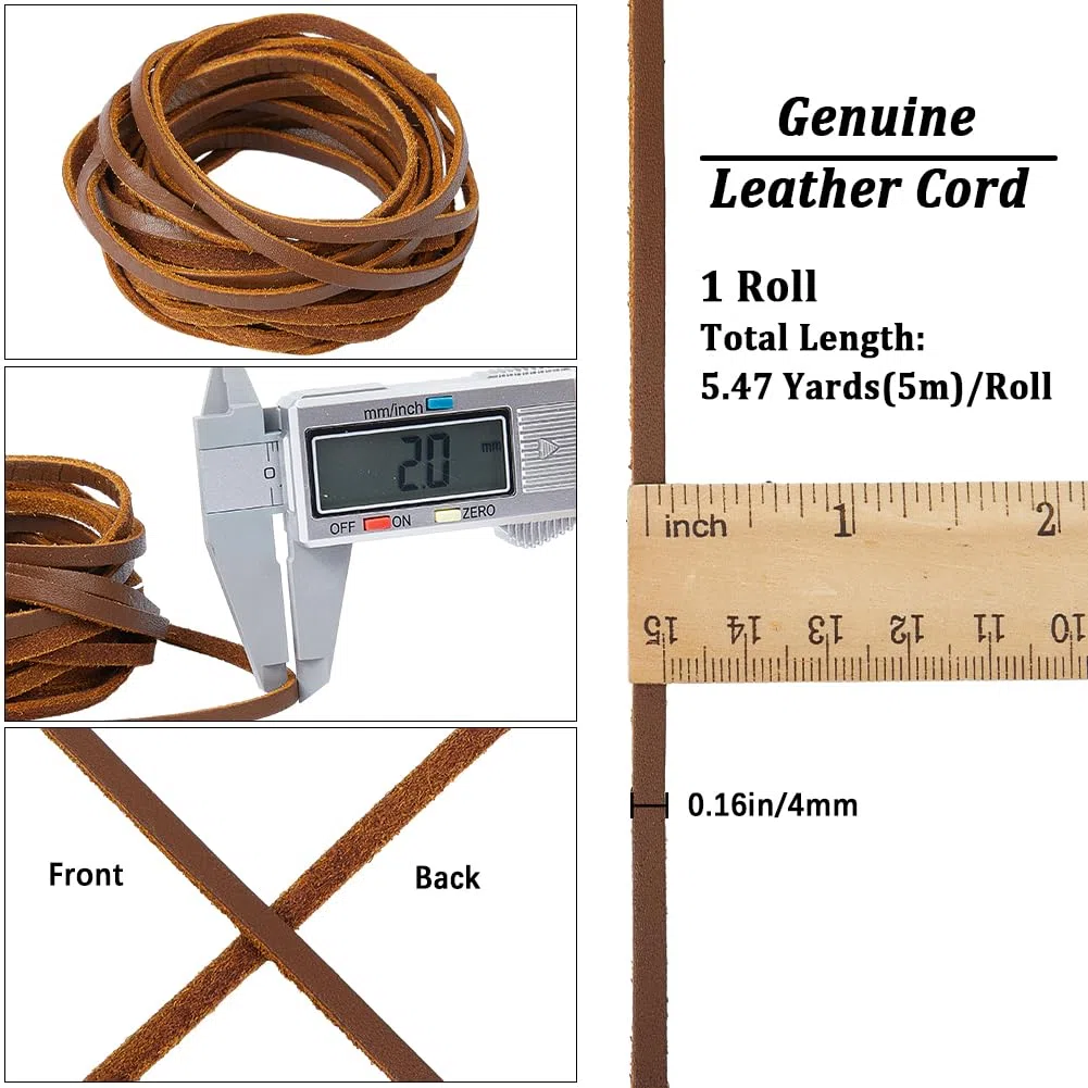 GORGECRAFT 5m*4mm*2mm Cordoncino Piatto In Pelle Cordoncino In Vera Pelle Bovina Intrecciatura Filo Corda per Bracciali Collana Creazione di Gioielli Portachiavi Pizzo per Stivale, Sienna