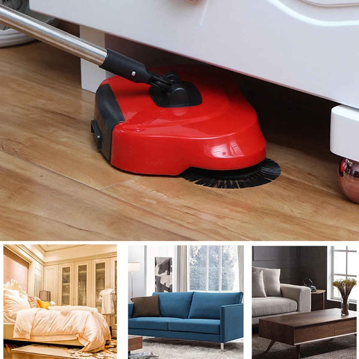 Generico - Spazzatrice manuale per pavimenti e tappeti, senza sacchetti, filtri, batterie, elettricità, con manico regolabile e spinta manuale