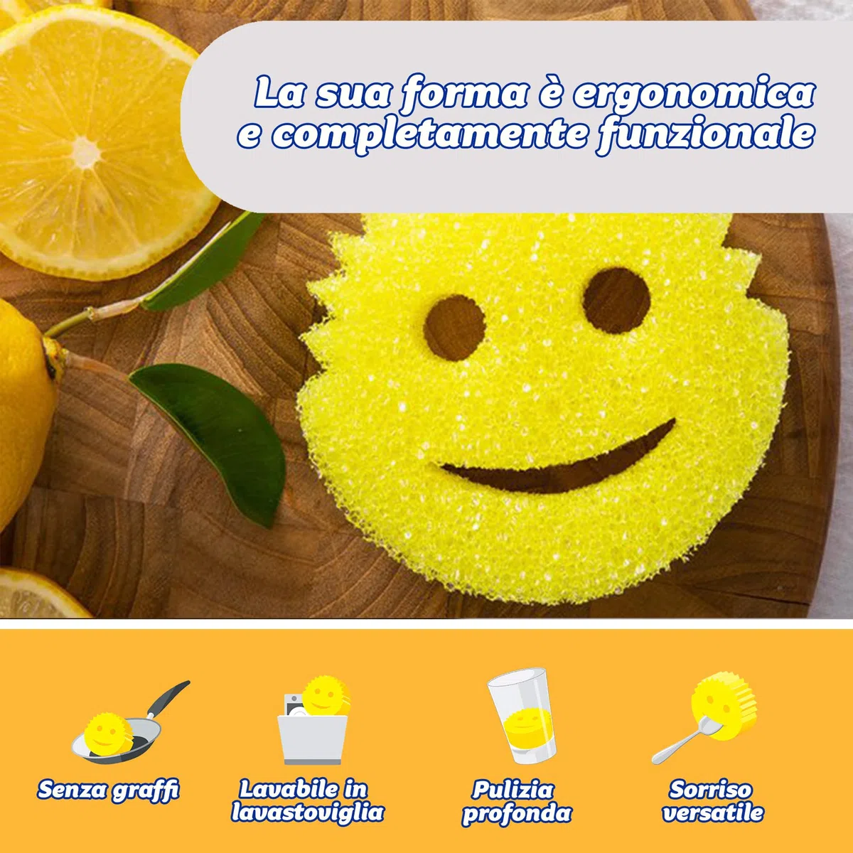 Scrub Daddy Originale Spugna Piatti Lavabile, Spugne Cucina e Bagno, Non Graffia Prodotti per la Pulizia della Casa, Design Morbido e Compatto FlexTexture, Lavabile in Lavastoviglie, Gialli 2 Pz