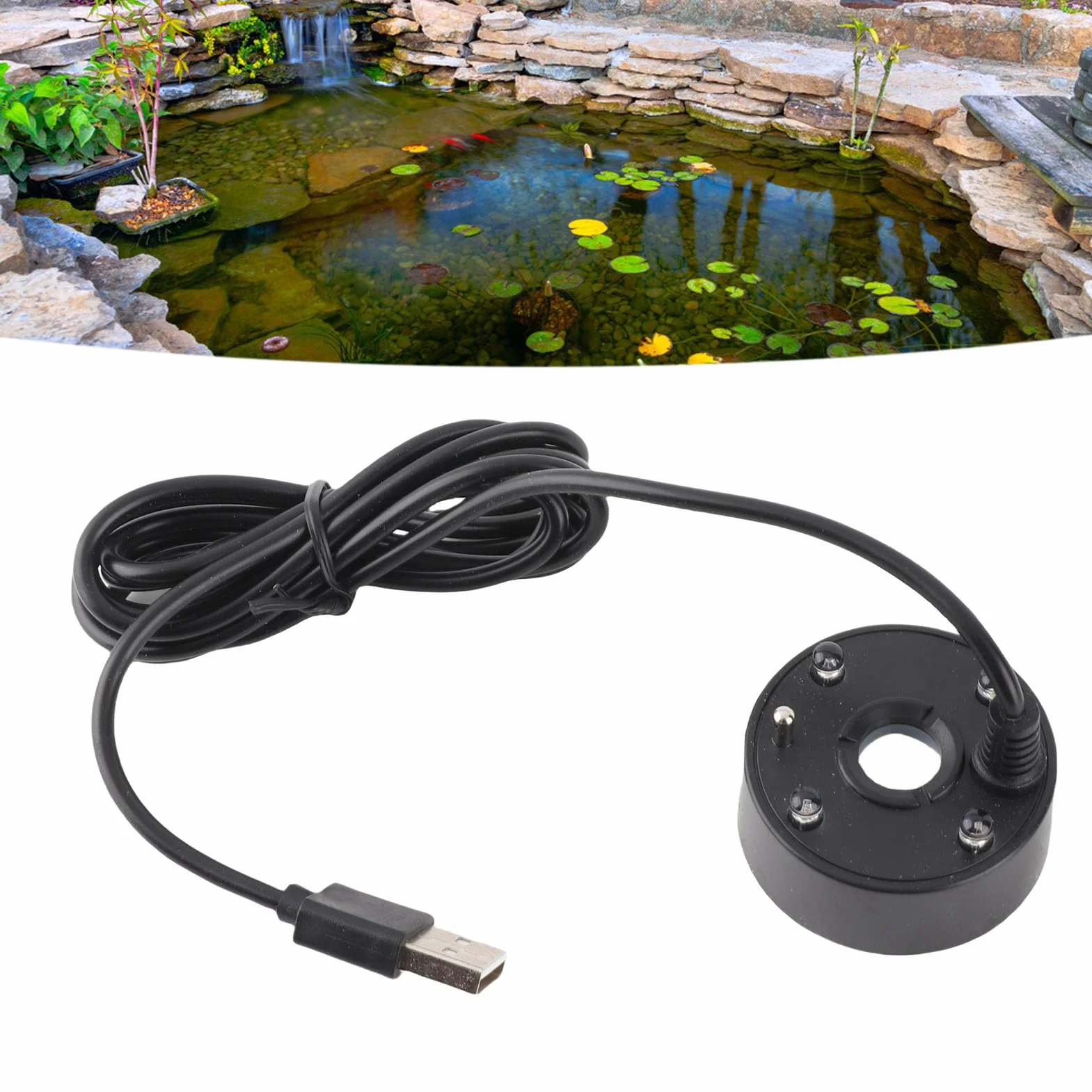 Fockety Nebulizzatore, nebulizzatore ad ultrasuoni a 4 LED, nebulizzatore USB per Fontana d'Acqua e laghetto, nebulizzatore, umidificatore d'Aria per Giochi d'Acqua, Halloween, Natale