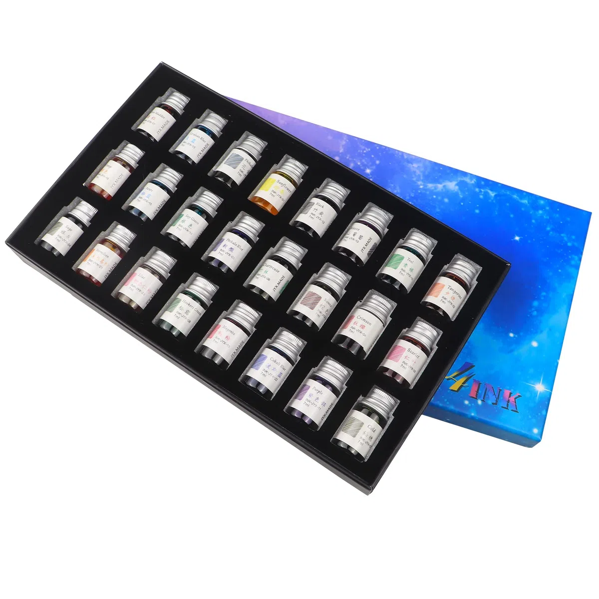 Set di 24 colori di inchiostro per calligrafia, inchiostro colorato con polvere dorata per disegnare e scrivere, confezione regalo inclusa