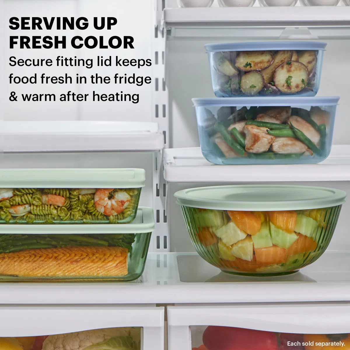Pyrex Set completo di 6 ciotole scolpite colorate in vetro con coperchi, piccole/medie/grandi, set di ciotole salvaspazio per preparare e cuocere al forno, 1,3 qt, 2,3 qt e 4,5 QT