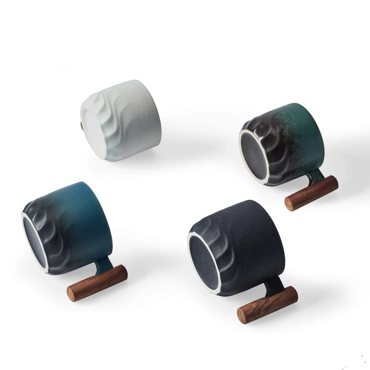 Tazze in ceramica per espresso con manico in legno Tazze per espresso shot Tazze da tè in ceramica Tazze da caffè Demitasse in porcellana per caffè o tè, 60ml (blu, 2)