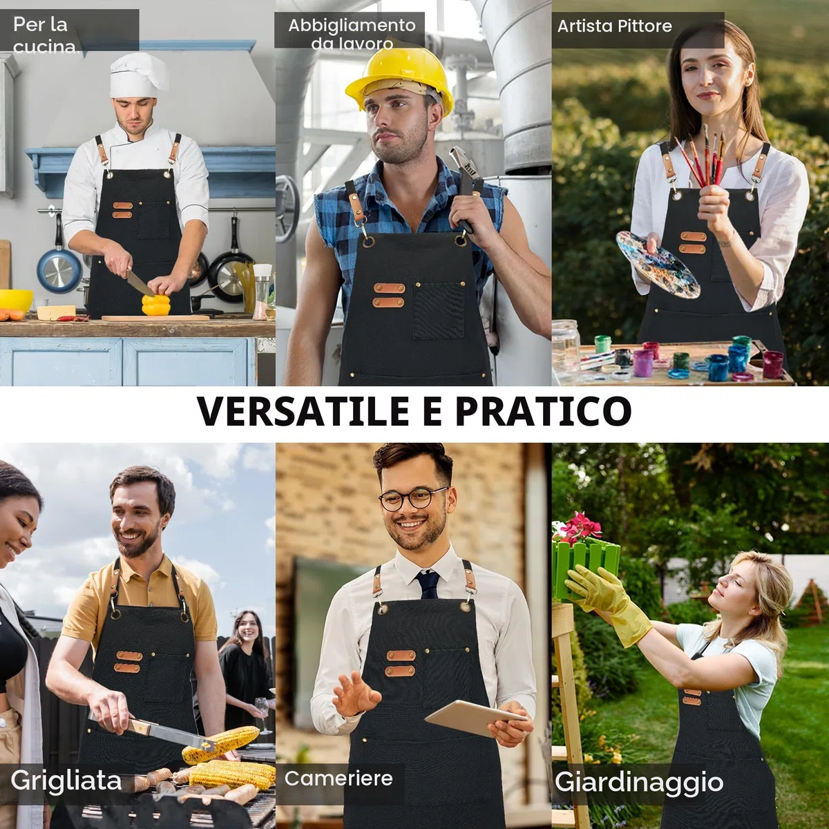 Tela Grembiuli, Lavoro Grembiuli per Uomini Donne, Regolabile Cuoco Grembiuli con 3 Tasche, Grembiule per Cottura Pittura