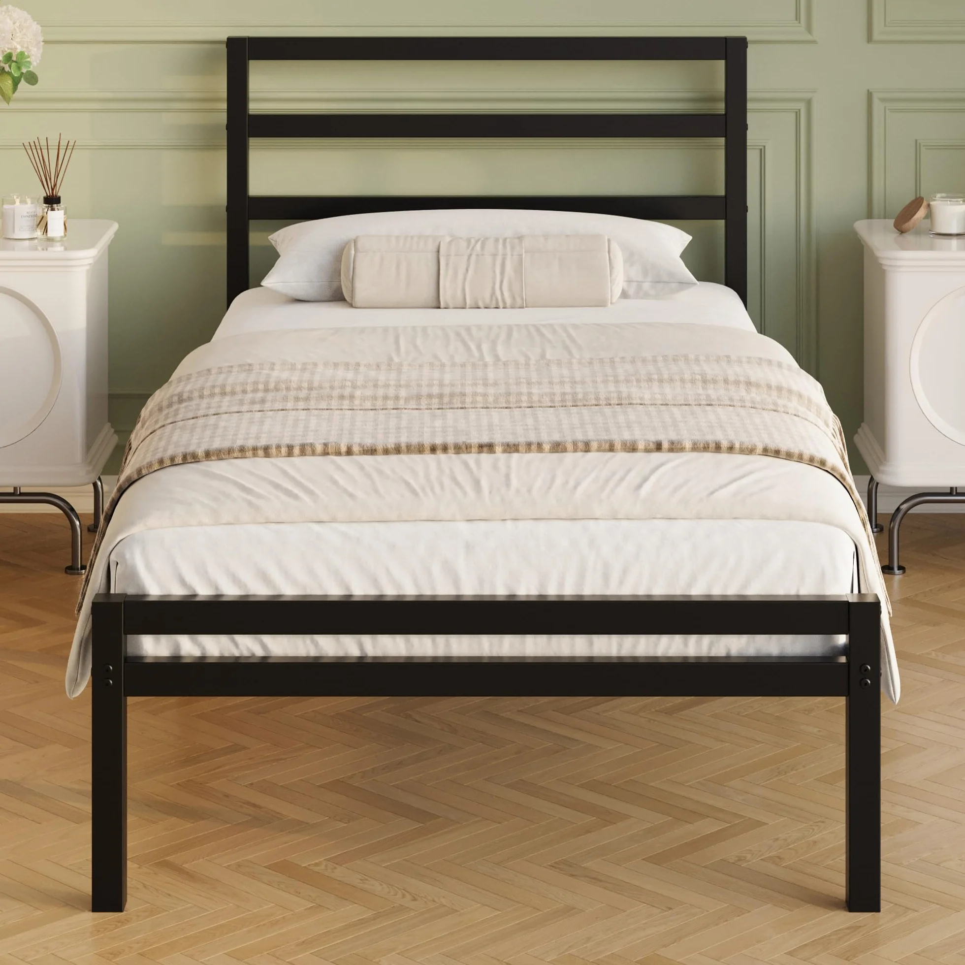 Lutown-Teen Letto Singolo 80x190 cm con Testiera e Pediera, Alta 30 cm, Rete a Doghe Singola in Metallo, Struttura Letto in Ferro, Spazio Aggiuntivo Sotto, Montaggio Facile, Moderno, Nero