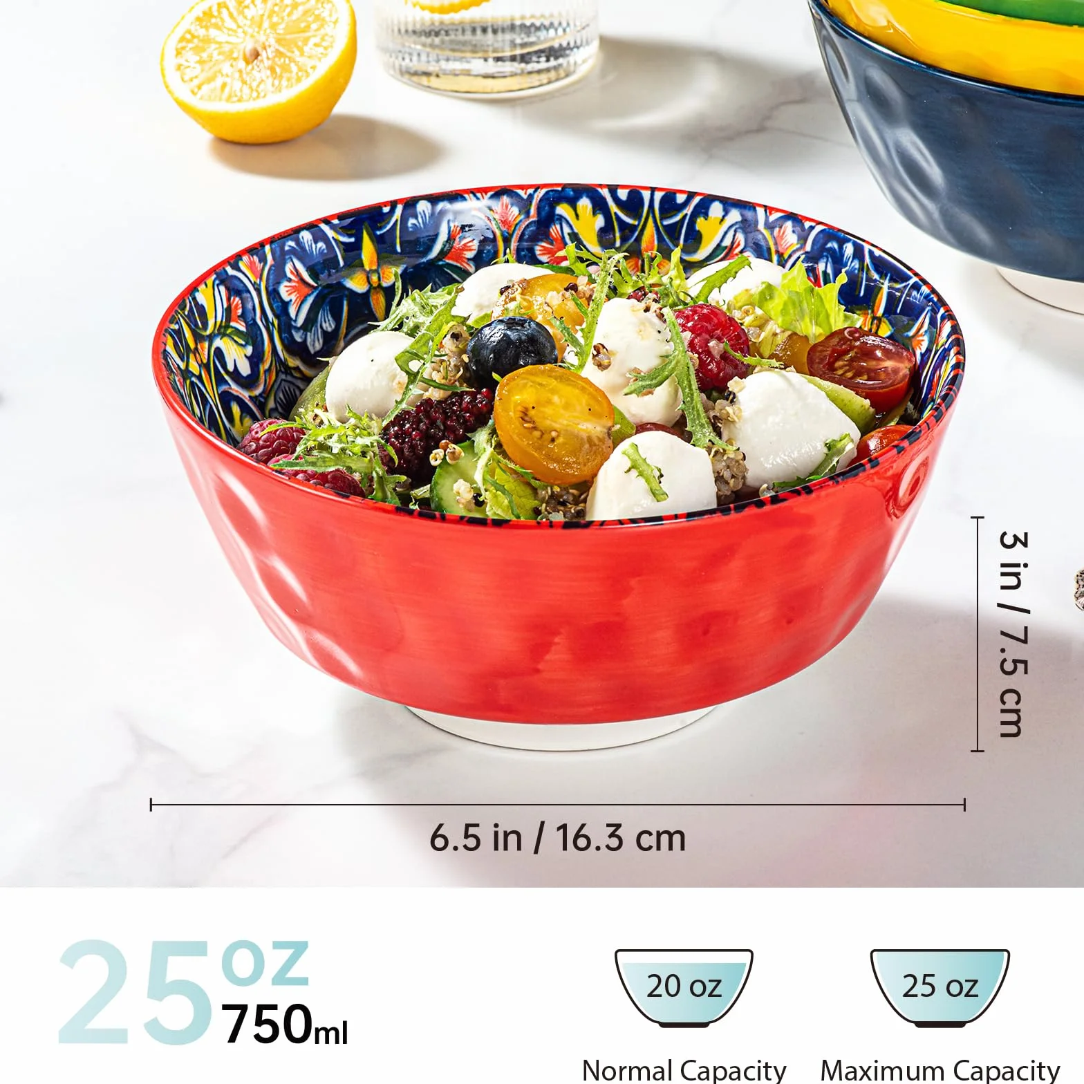 HENXFEN LEAD ciotole da dessert, zuppiera 750ml, insalatiera in porcellana ciotola in ceramica per gelato, riso, dessert, ecc. Colorato, confezione da 6 - Stile boemo