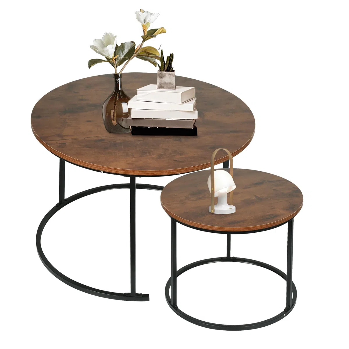 HUOLE Tavoli estraibili rotondi Set di 2 pezzi, con telaio in metallo dorato, piano in finto marmo, per soggiorno, camera da letto, ufficio, appartamento -B (60 x 60 x 45 e 40 x 40 x 38) in legno