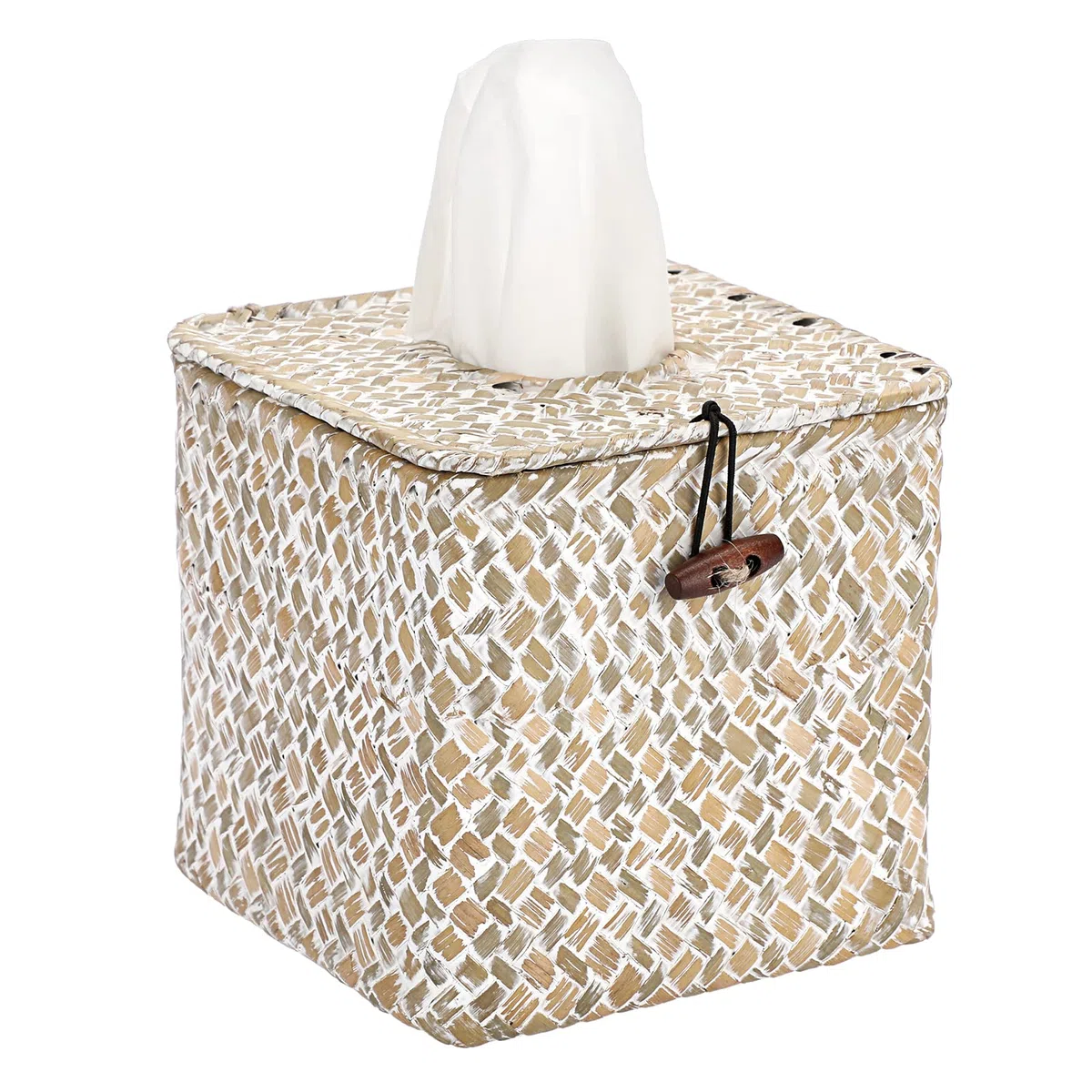 BTSKY Scatola per fazzoletti per il viso quadrata in legno di alghe – Porta fazzoletti decorativi in vimini per cucina, bagno, ufficio e hotel, imbiancatura