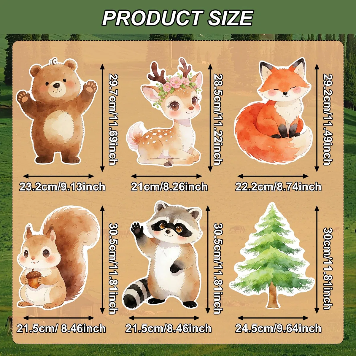 6 pezzi di cuccioli di animali del bosco da 30 cm con supporto, decorazioni per compleanno a tema animali del bosco, accessori per feste, decorazioni per compleanno Animal Fotografia Prop