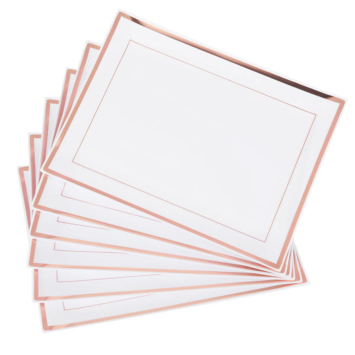 Matana 6 Vassoi da Portata in Plastica Bianca con Bordo Oro Rosa per Finger Food, Aperitivo - 30x23cm - Buffet, Matrimoni, Compleanni, Feste - Resistenti e Riutilizzabili