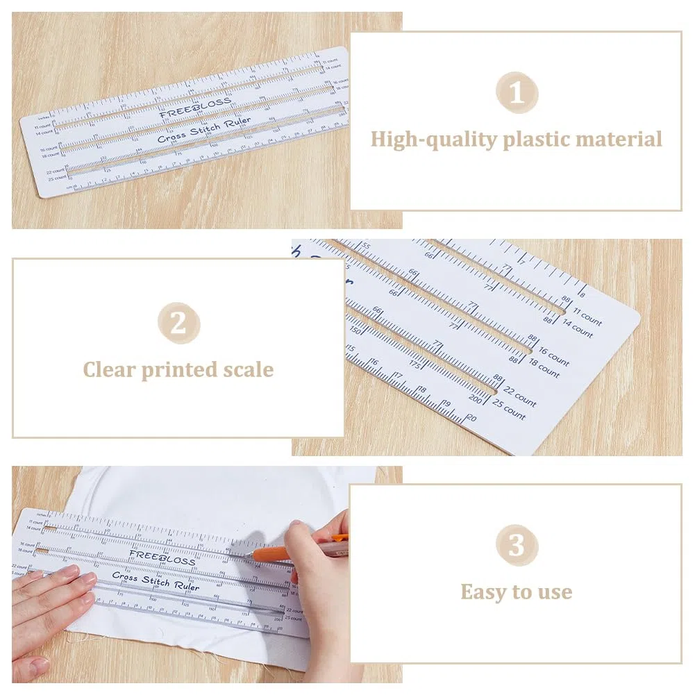 FREEBLOSS 2 righelli per punto croce, per punto croce, per 6 conteggi in tessuto, strumento di misurazione in plastica per contare i punti, 24,9 x 7,6 cm