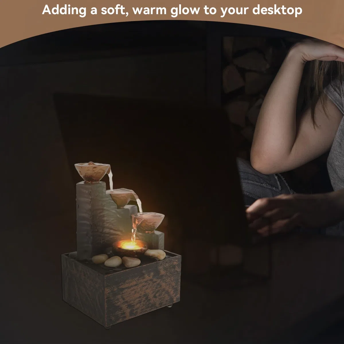 Fontana da tavolo, belle luci a LED eleganti Fontane d'acqua per interni Fontane a caduta d'acqua per interni con USB per il soggiorno di casa