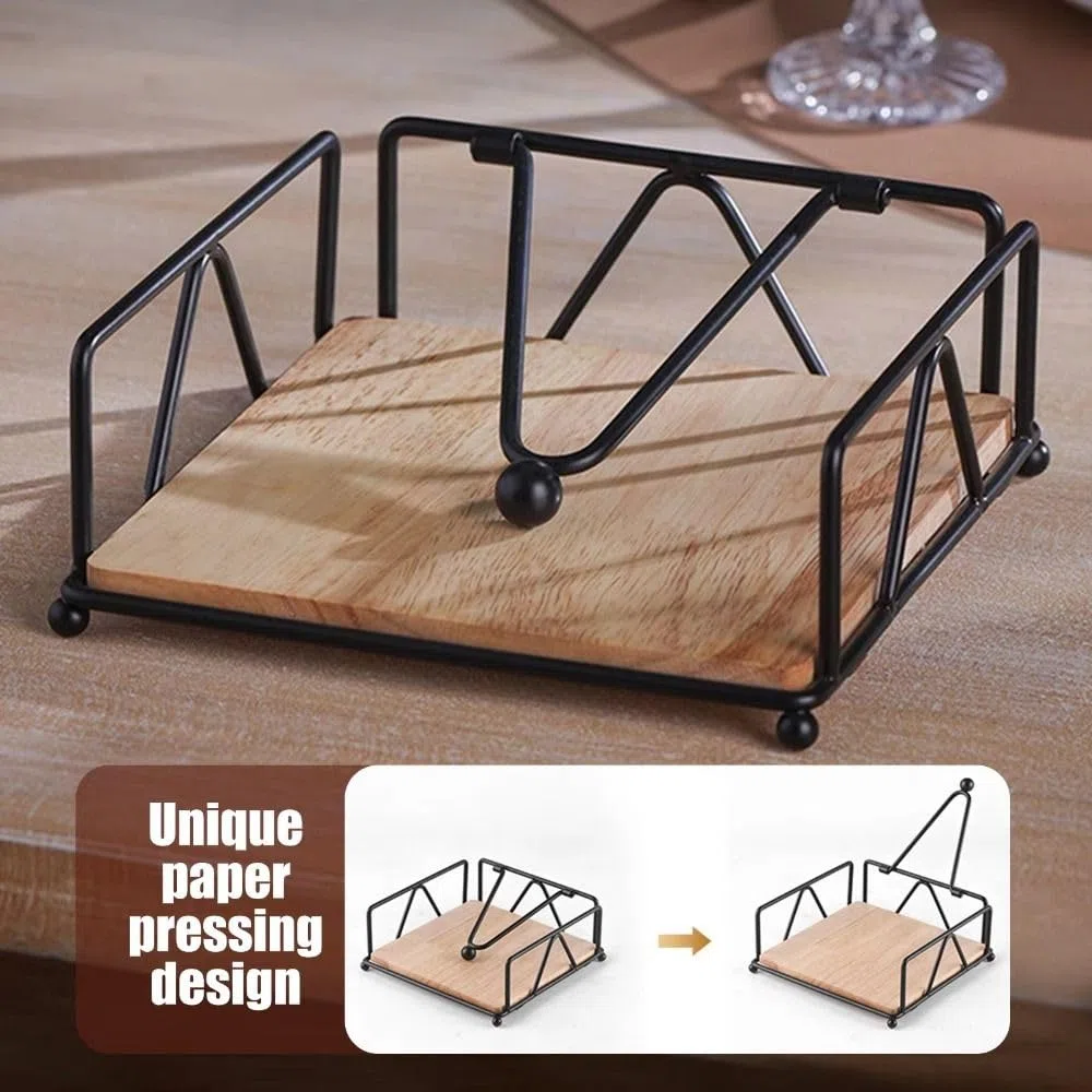 Portatovaglioli piatto, portatovaglioli in legno, dispenser quadrato da tavolo per la casa, dispenser di asciugamani di carta, portatovaglioli (bianco)