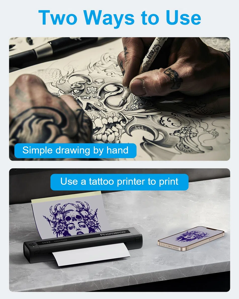 Phomemo Carta di Trasferimento per Tatuaggi, 50 Fogli di Carta per Stencil, Formato A4, 210 x 297 mm, per Tatuaggi Temporanei