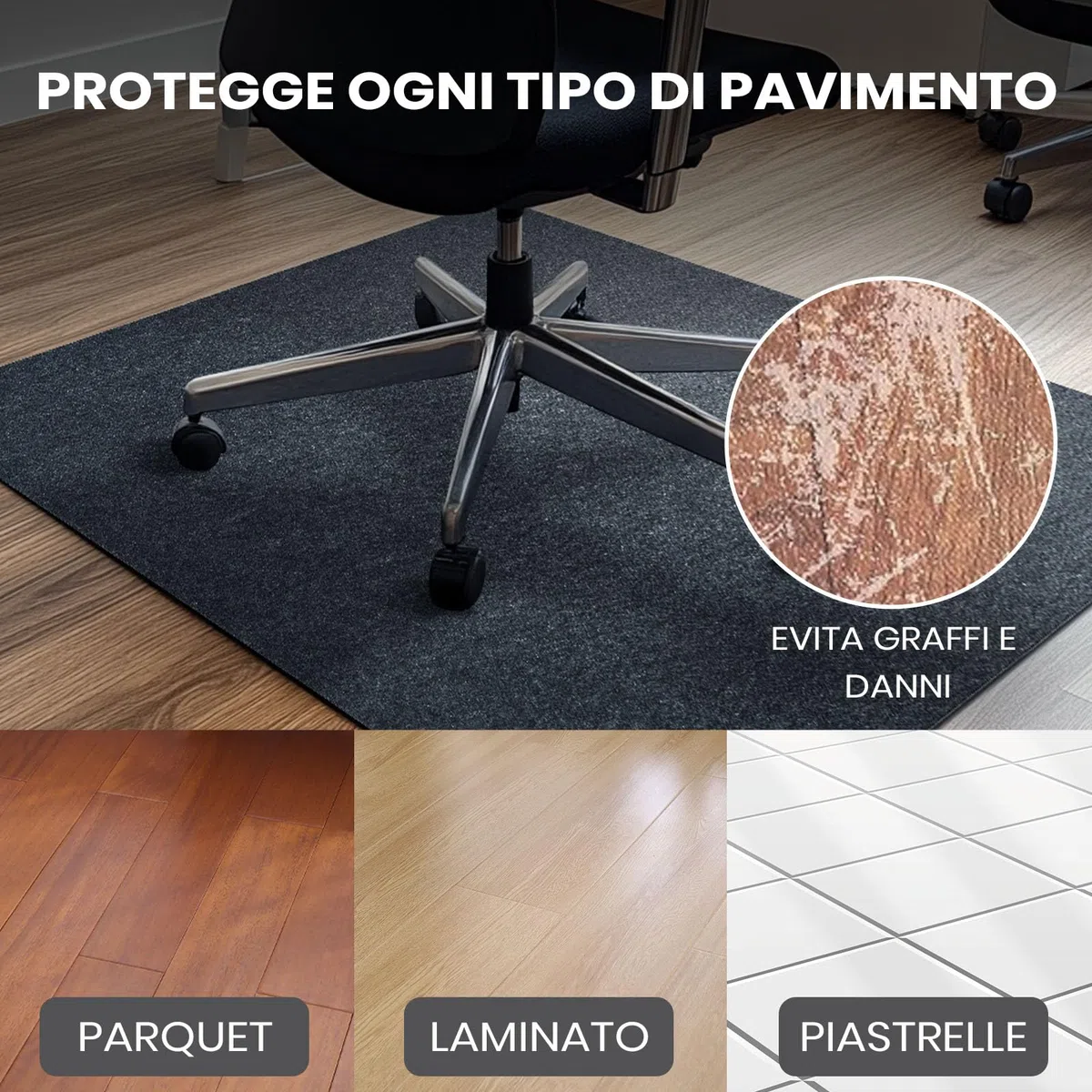 COSYLAND Tappeto sedia ufficio 90x120 cm - Tappeto sedia gaming antiscivolo, Tappeto per sedia con ruote, protezione pavimento per parquet, ideale per pavimenti duri (Grigio Classico)