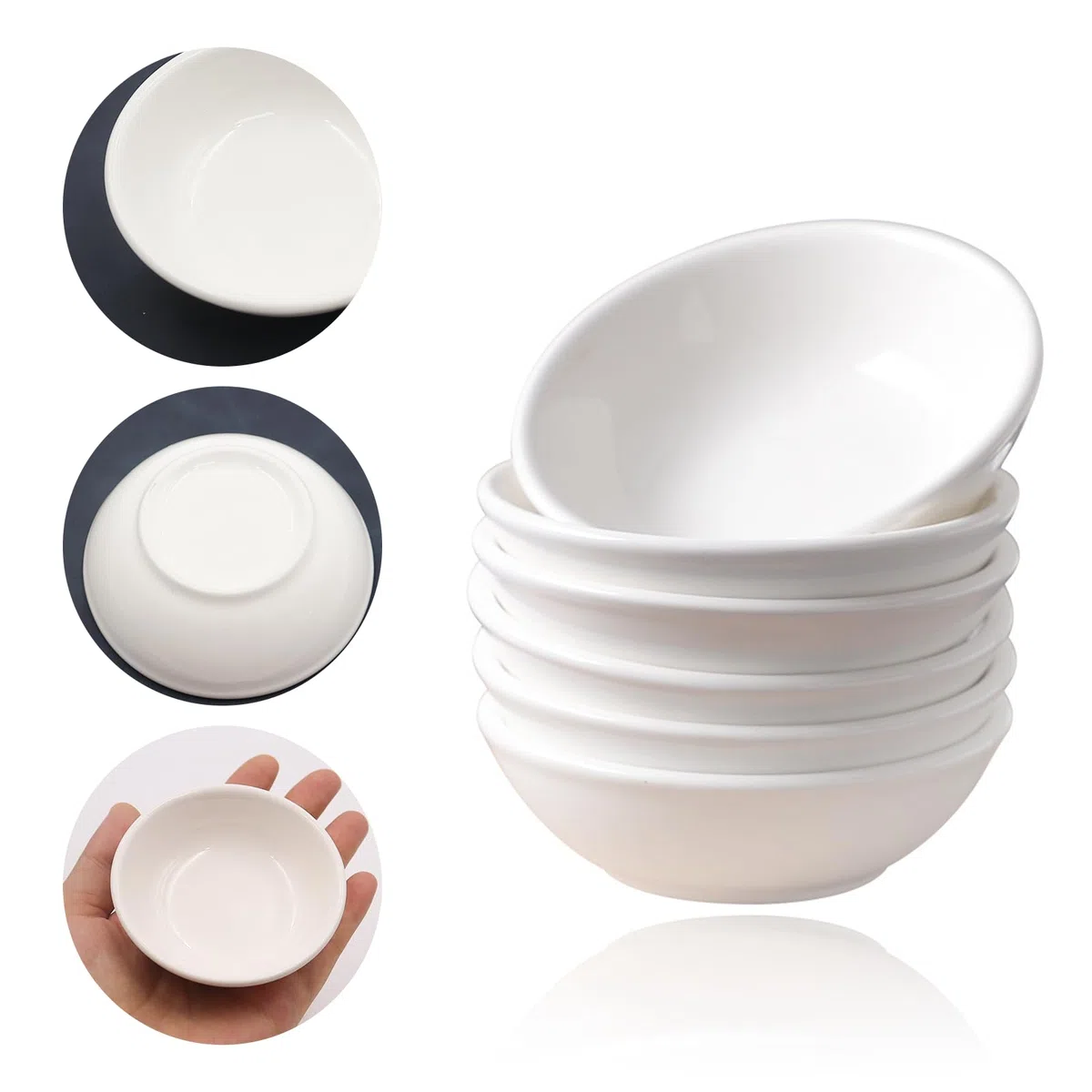 Set di 12 ciotole per salsa, rotonde, per salsa di soia, per sushi, ketchup, spezie, snack BBQ