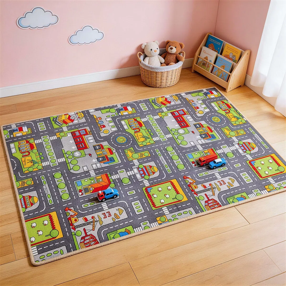 Tappeto da gioco stradale, 60 x 90 cm, per cameretta dei bambini, camera da letto, sala giochi