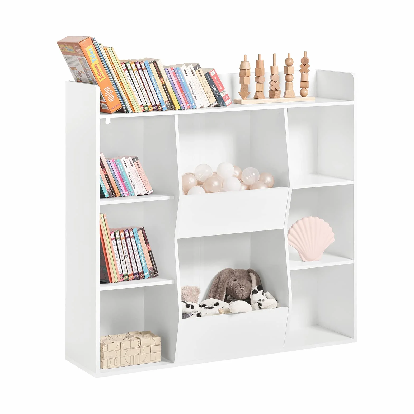 SoBuy Libreria Montessoriana per Bambini - Scaffale Portagiochi con 8 Scomparti Aperti - Libreria da Terra per Cameretta 106x30x104 cm Bianco KMB55-W