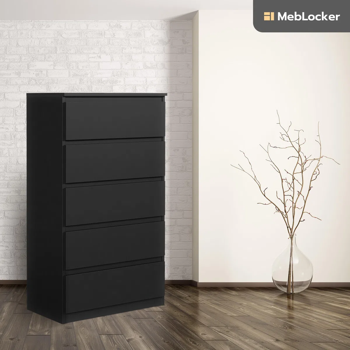 Cassettiera con 5 Cassetti - Settimino 39x70x125 cm - Cassettiera Salvaspazio per la Camera da Letto e Soggiorno - Armadio con Cassetti dal Design Moderno - Nero