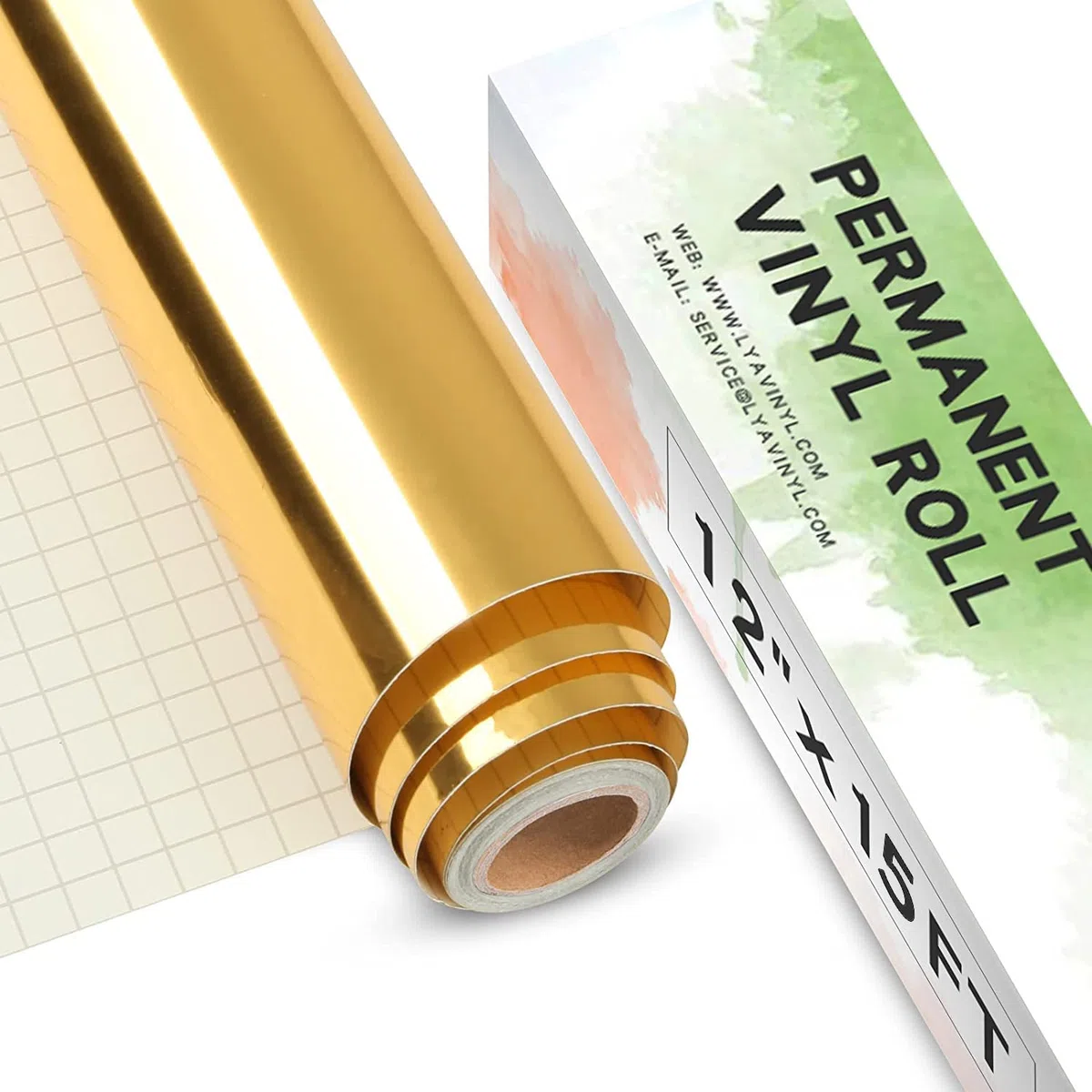 Lya Vinyl Vinile adesivo oro cromo, 30,5 x 457,2 cm, Vinile adesivo oro per Cricut, Silhouette Cameo, Pellicola oro metallizzata per regali fai da te, tazza, finestra, ceramica, plastica