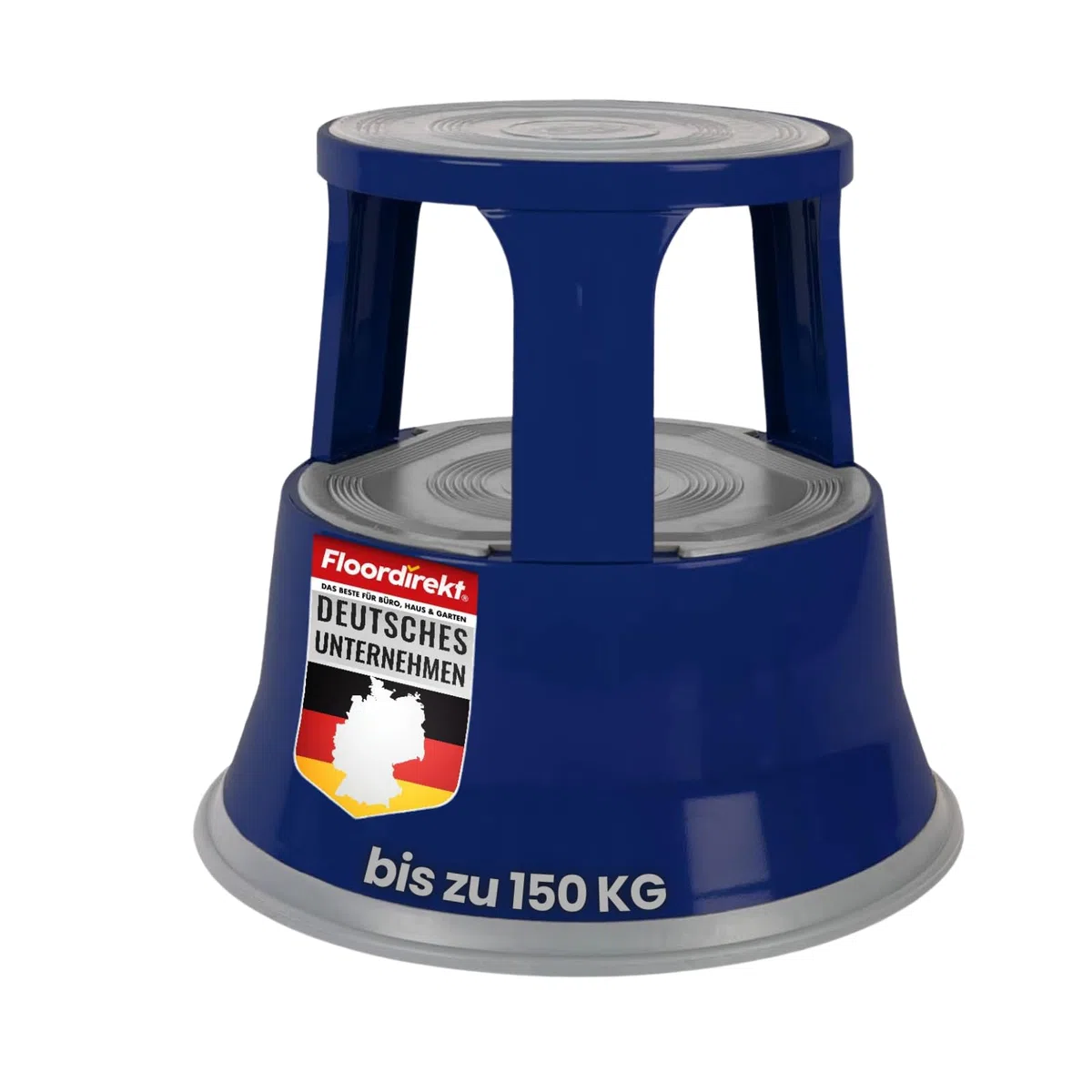 Floordirekt Sgabello a rotelle, poggiapiedi, elefante, in acciaio fino a 150 kg, per ufficio o commerciale, certificato TÜV + GS (blu, metallo)