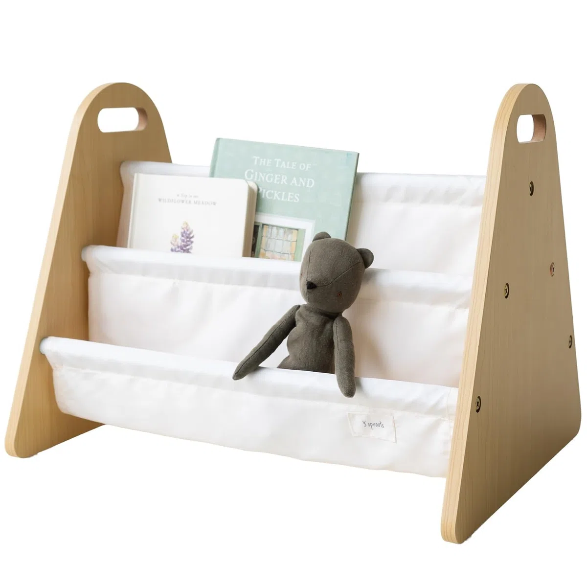 3 Sprouts Libreria Bambini Doppia Faccia - Libreria Montessori Per Bambini - Porta Libri Bambini Salvaspazio - Scaffale Montessoriano Legno - Libreria Bimbi Cameretta Montessoriana, Crema