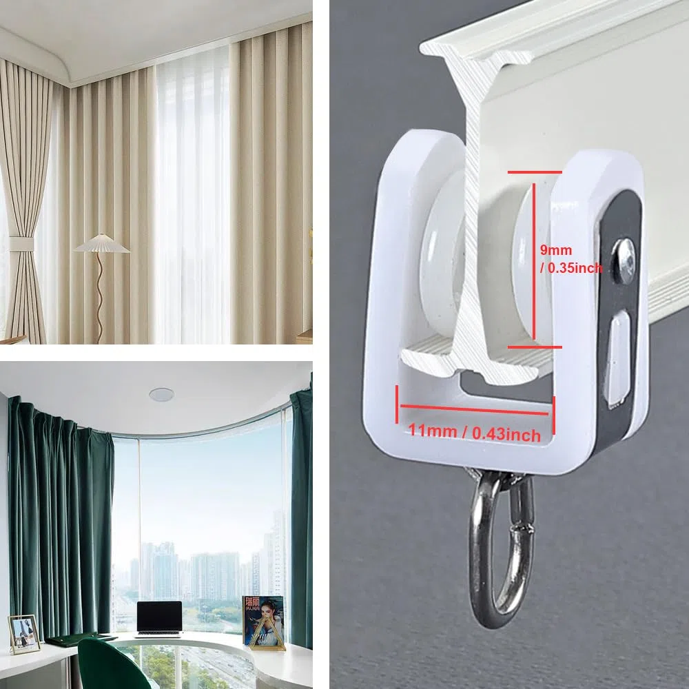 Rulli per Binario Della Tenda,40 Pezzi Scorrimento per Binari per Tende,puleggia per cingoli,per Accessori Per Binari Per Tende Da Soffitto(Bianco)