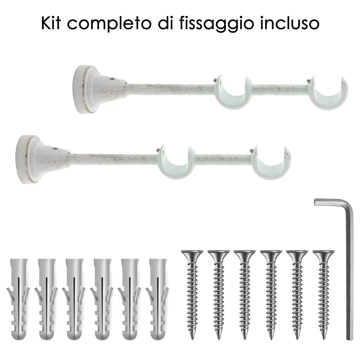 GIRASOLE HOME Staffa Doppia Aperta 218mm per 2 Aste 2 Pezzi in Alluminio Resistente per Bastoni dal Diametro di 18-20 mm (Bianco e Oro)