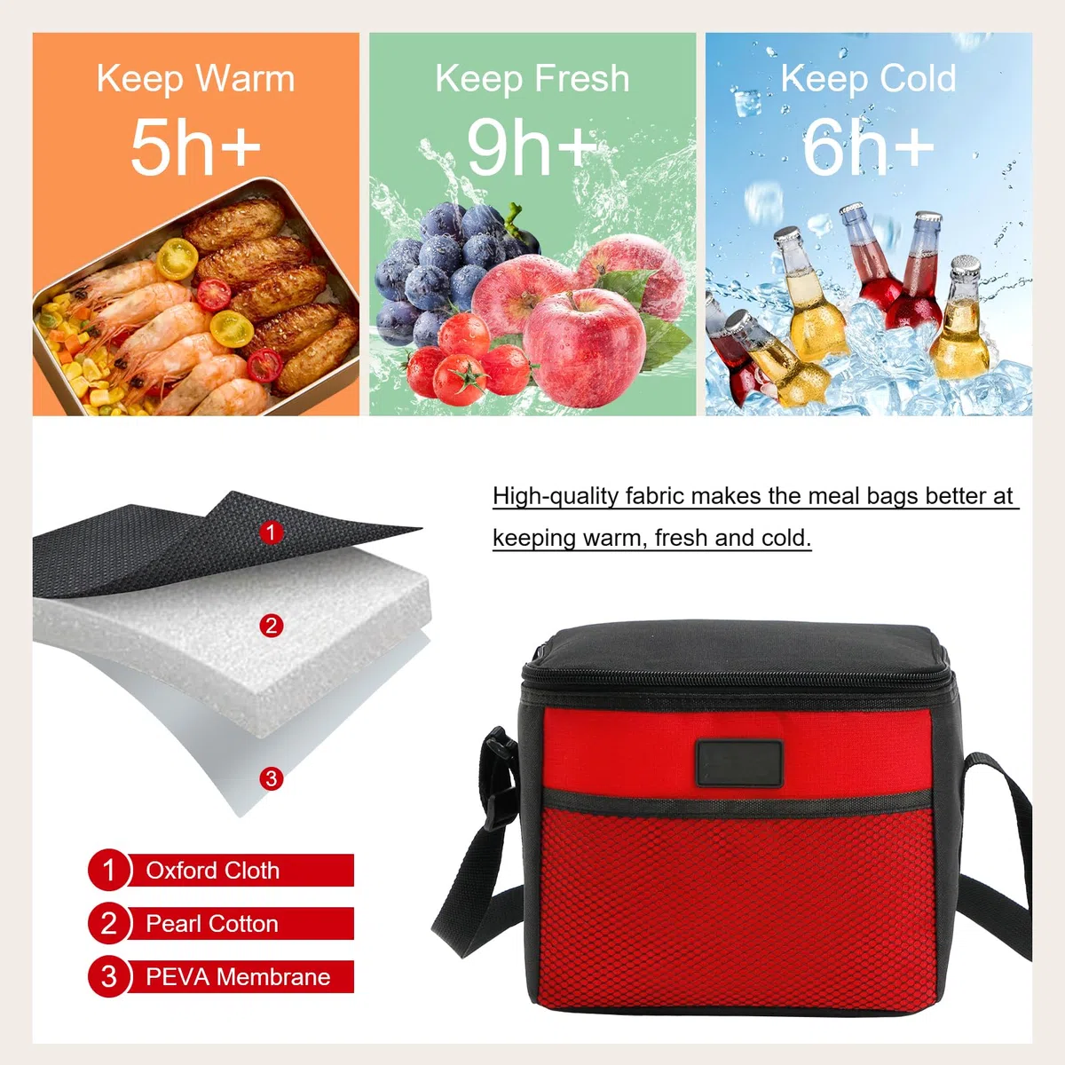 Nanxson Borsa Termica Porta Pranzo, 5L Borsa Frigo Piccola Pranzo Riutilizzabile per Ufficio, Escursionismo, Picnic All'aperto, Barbecue (5L,Rosso)