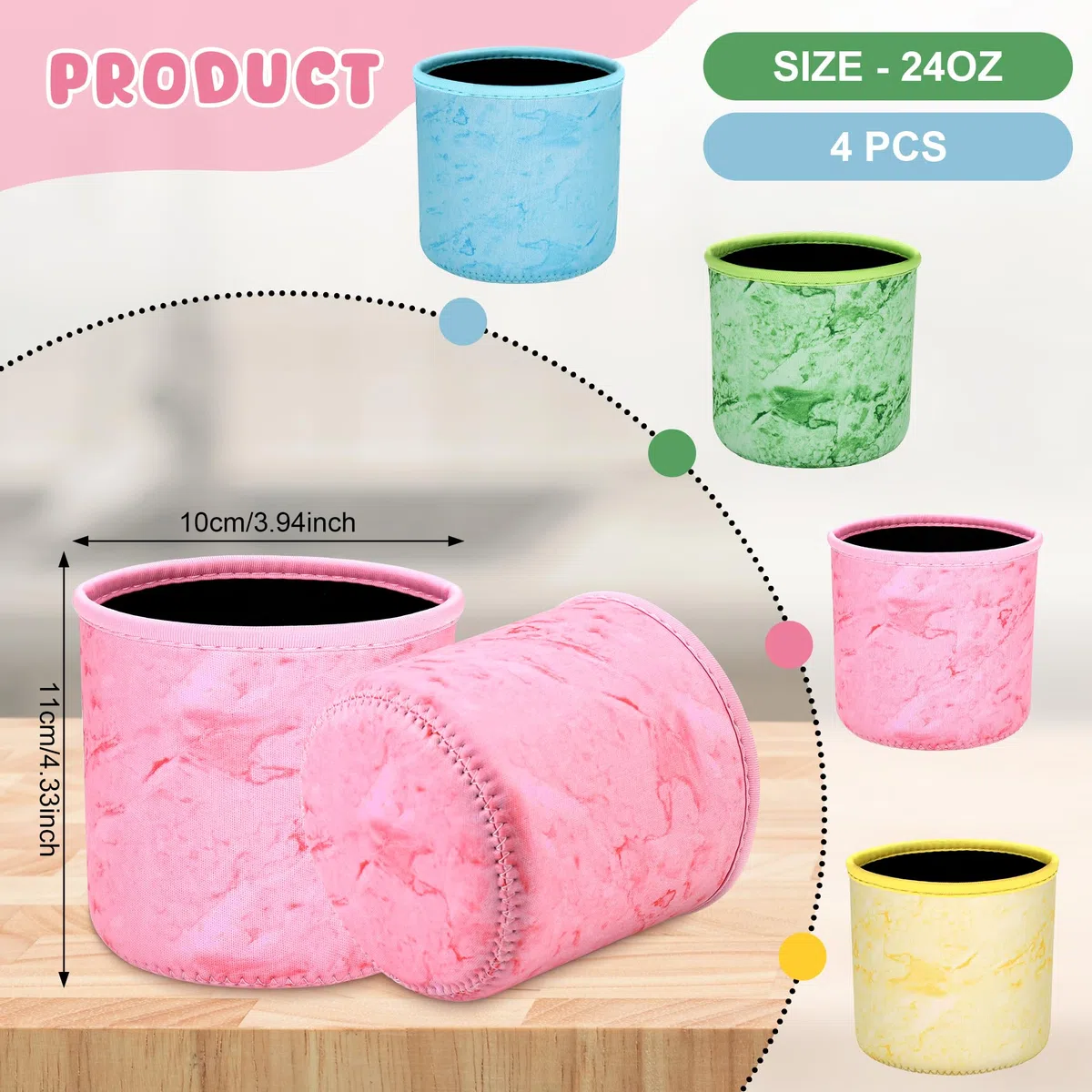 Hejo 4 Pezzi Custodie per Gelato in Neoprene per Ninja Creami DeluxeNC500 NC501 Serie,Maniche Isolate Riutilizzabili per Ninja Cream Deluxe Tubs,Manicotto per Ninja Coppe Gelato(24OZ)