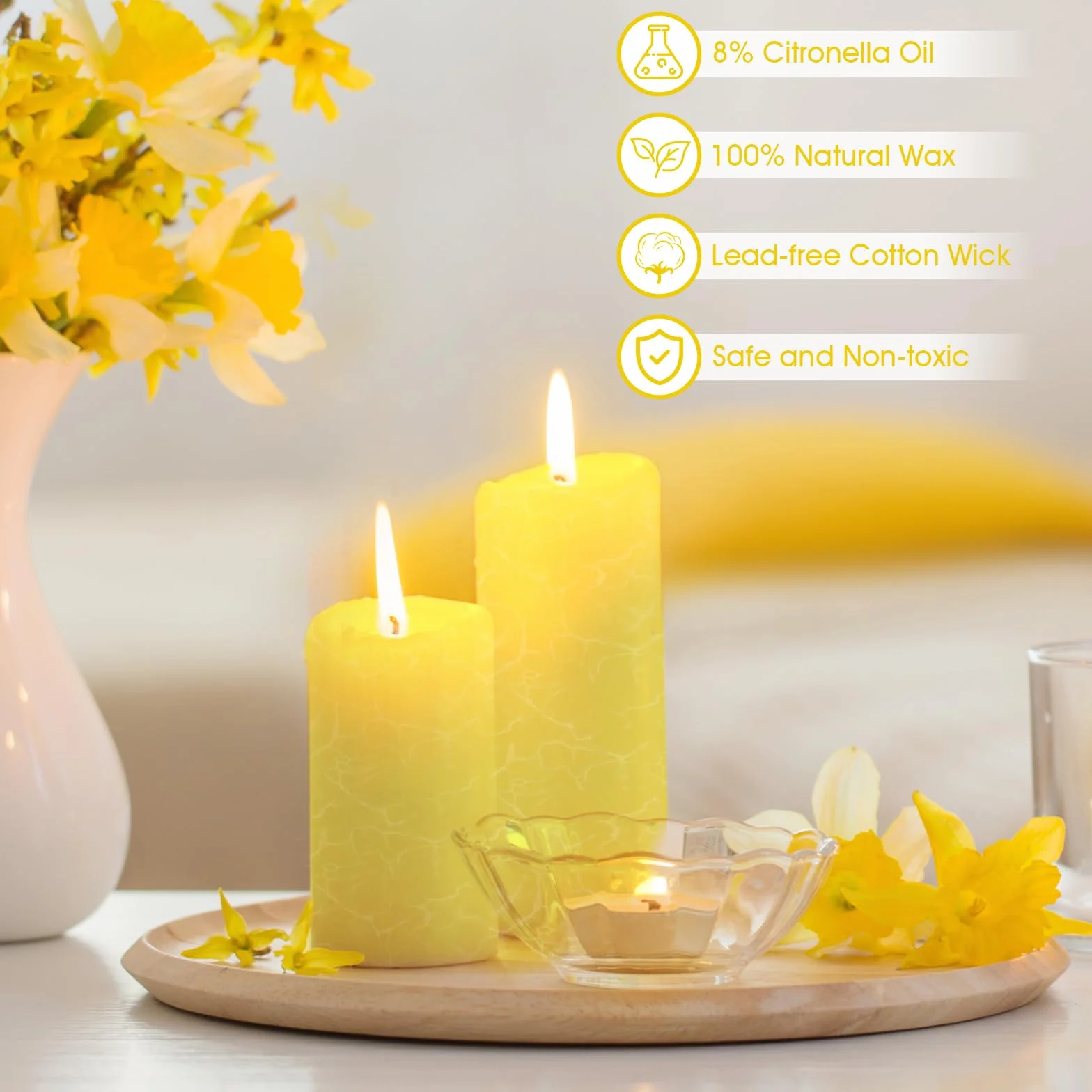 Candela Citronella Grande, 4 Pezzi Candele Colonna,Candele Decorative per Giardino, Terrazza, Terrazza, Durata 120 Ore, Fresca Profumata, Senza Fumo, Senza Gocciolamento
