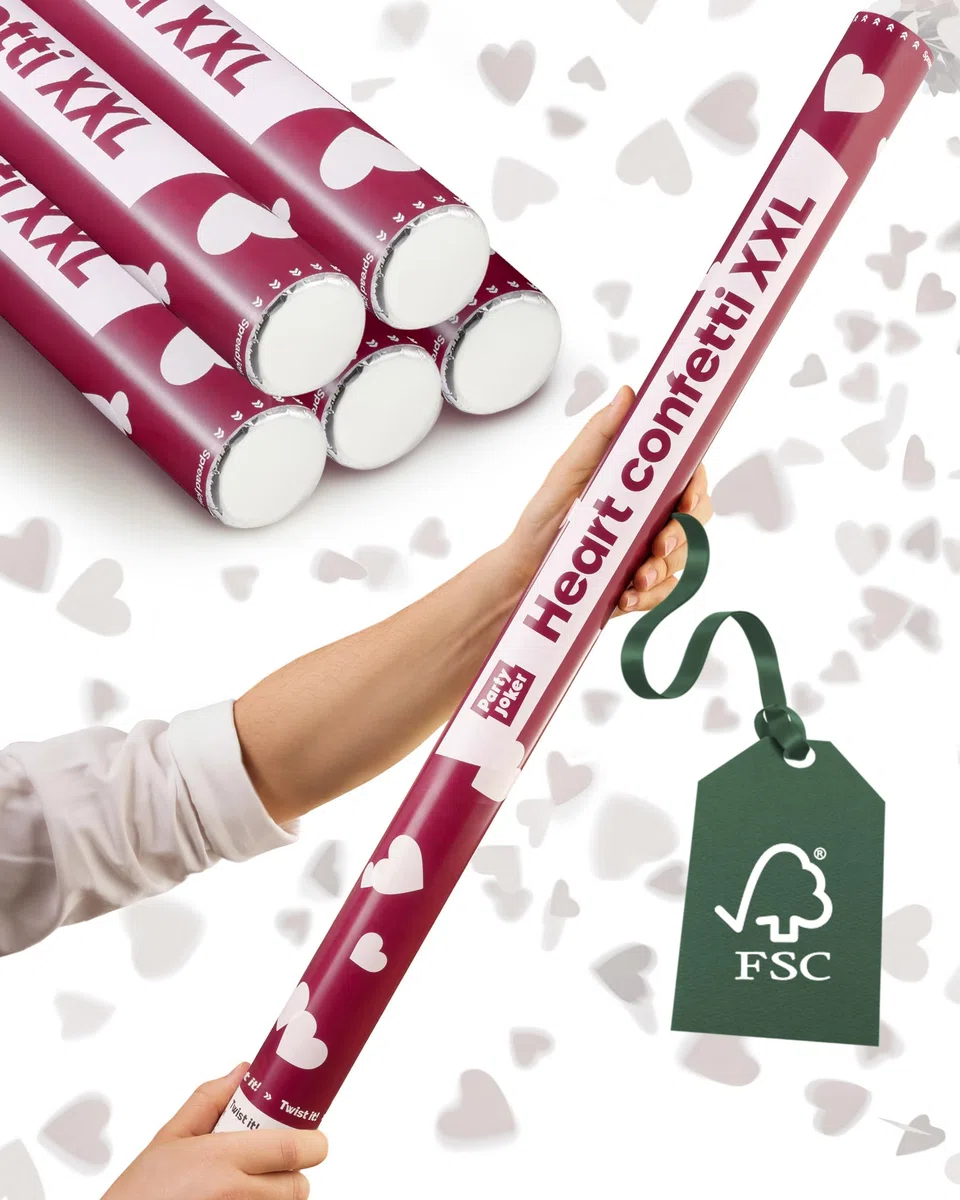 Set da 5 di cannoni spara coriandoli a forma di cuore bianco XXL per matrimonio - Extra grande & Extra coriandoli - FSC coriandoli - getto di coriandoli da 5-8 metri