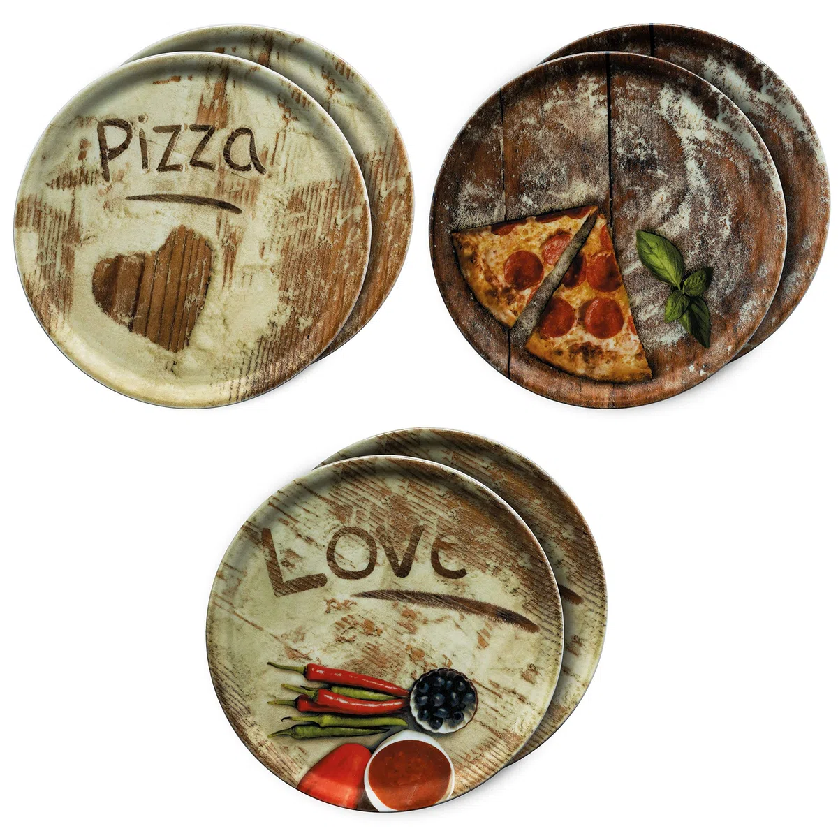 Set di 6 piatti da pizza MamboCat, diametro 33,3 cm, grandi piatti in porcellana per servire pizza e piatti simili o per presentare salumi e formaggi.