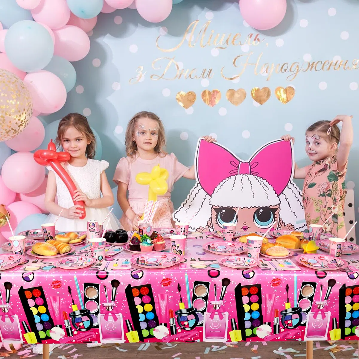 Forniture per feste termali, per 20 persone, stoviglie per feste a tema trucco – piatti da dessert, piatti, tazze, asciugamani, tovaglia da trucco spa per ragazze e donne, decorazione