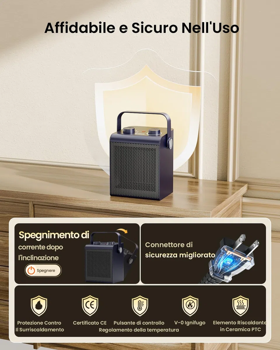 AIRMATE Stufetta Elettrica Basso Consumo, 2000W Termoventilatore Ceramico, Stufa Elettrica Basso Consumo, Riscaldamento Elettrico, 3 Modalità, Protezione Da Surriscaldamento E Ribaltamento, Leggero