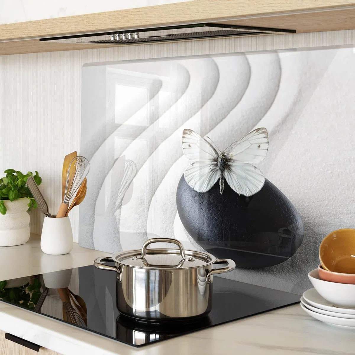 Tagliere in Vetro Temperato 80x52 cm da Cucina con Piedini Antiscivolo Durevole e Igienico Resistente al Calore con Stampe Facile da Pulire Rettangolare Antigraffio - Farfalla Zen