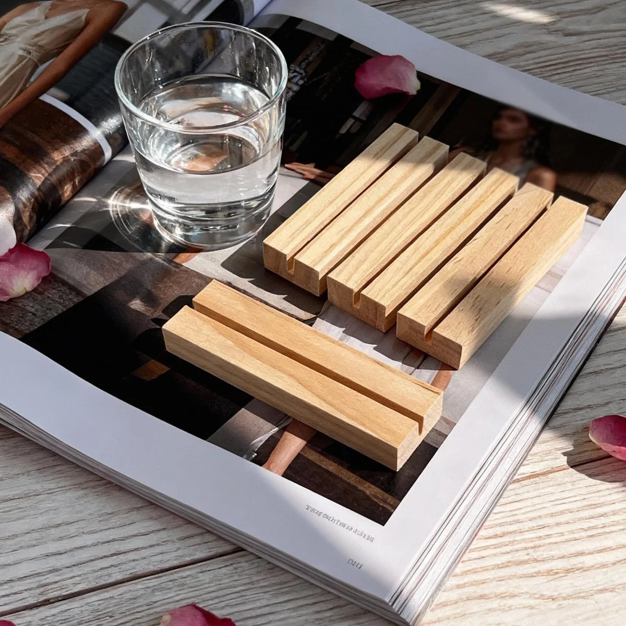 Segnaposto in Legno di Pino Naturale 10 Pezzi 10,49×3×1,5 cm per Tavolo Foto Cartelli Acrilico