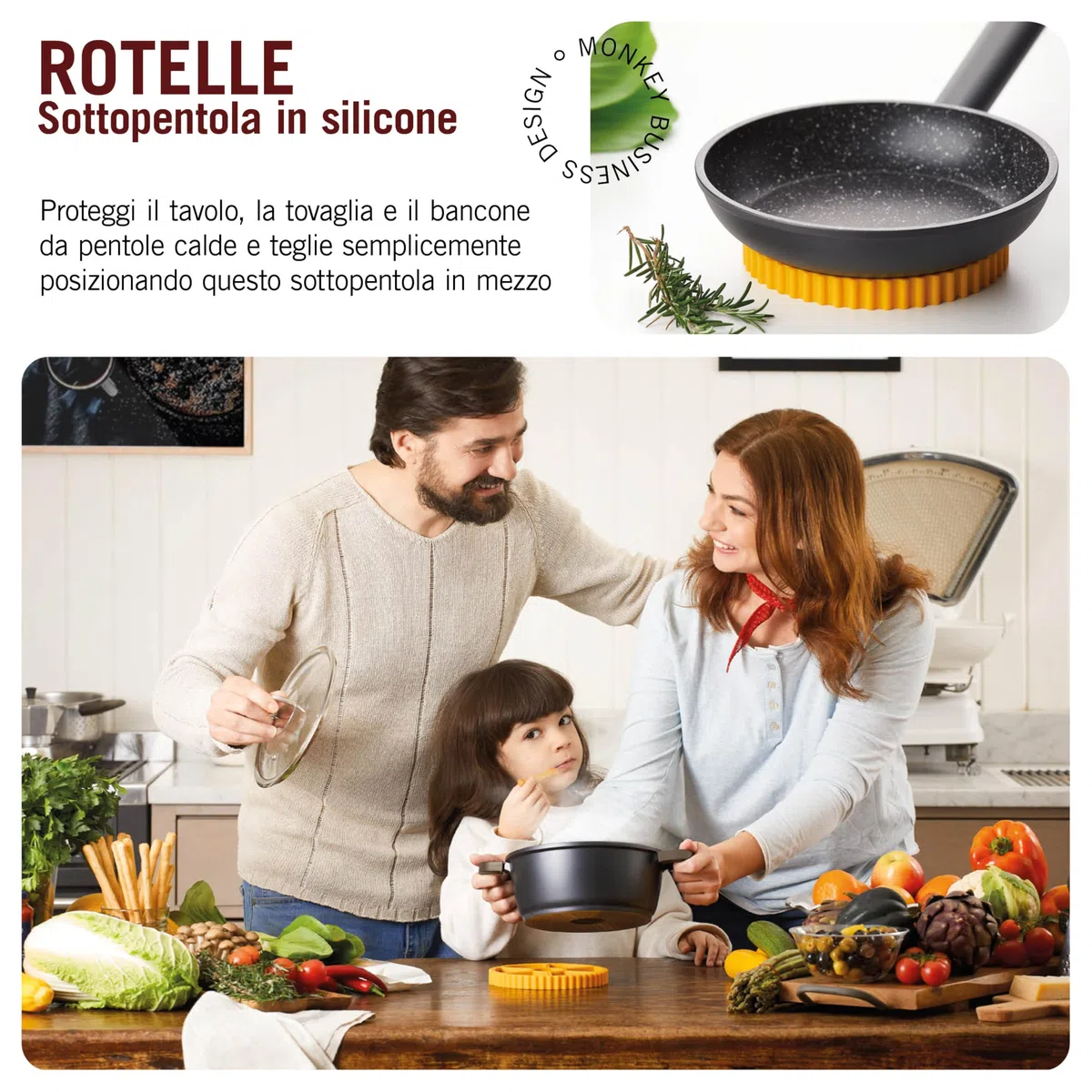Monkey Business - Sottobicchieri divertenti e alla moda, a forma di una serie di accessori da cucina ispirati alla pasta, accessori da cucina originali