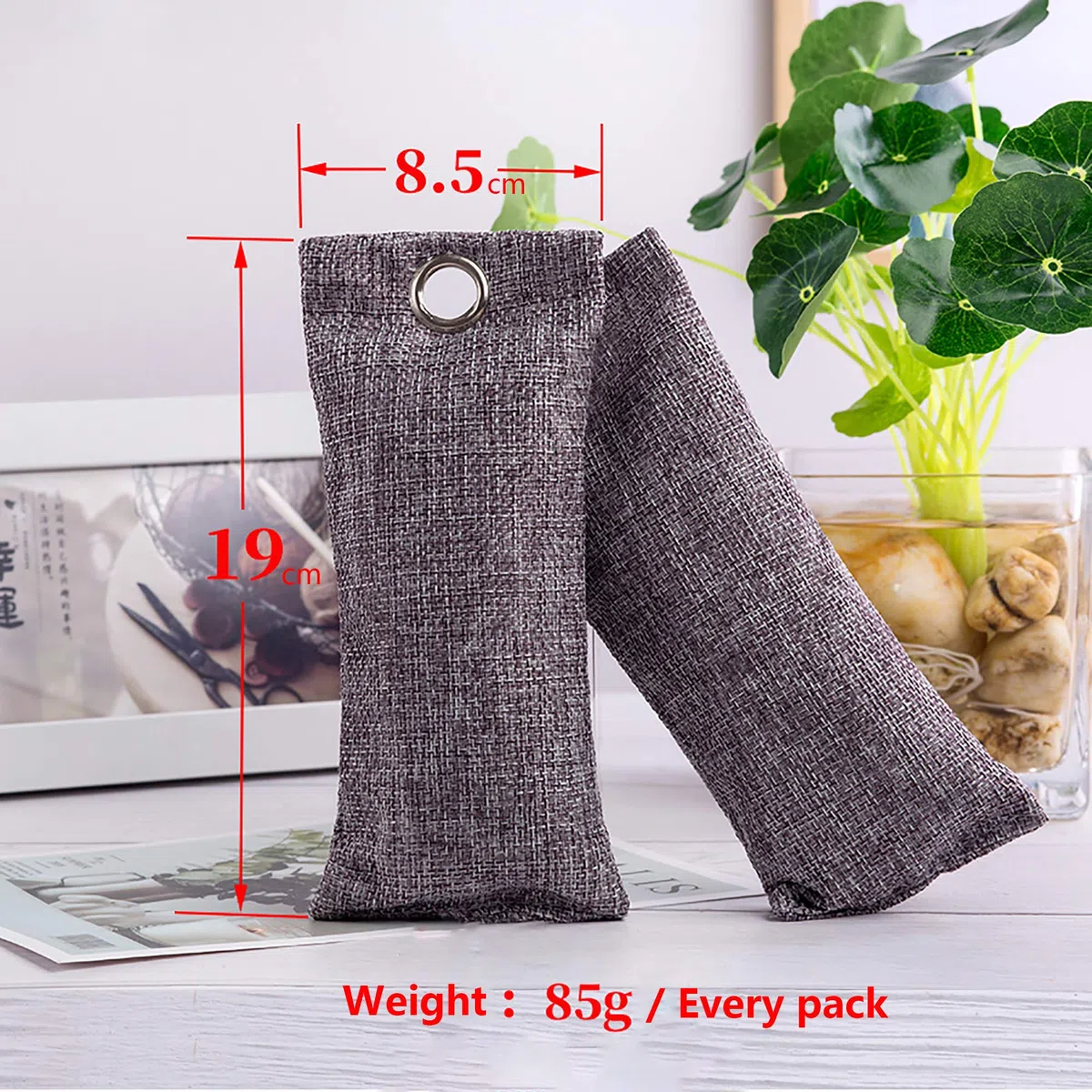 85g x10 Deumidificatore Naturale, Sacchetto Carbone bambù, Deodorante Auto, Purificatore d'Aria, Assorbi umidità Armadio, Elimina Odori per Frigorifero Seminterrato Scarpe Borsa da Ginnastica