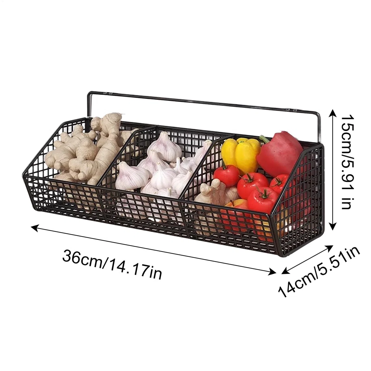 Portaverdure da cucina – Cesto portaoggetti da parete, contenitore a 3 livelli per patate, aglio, cipolle, organizer multiuso, cestino sospeso per verdure, soluzione