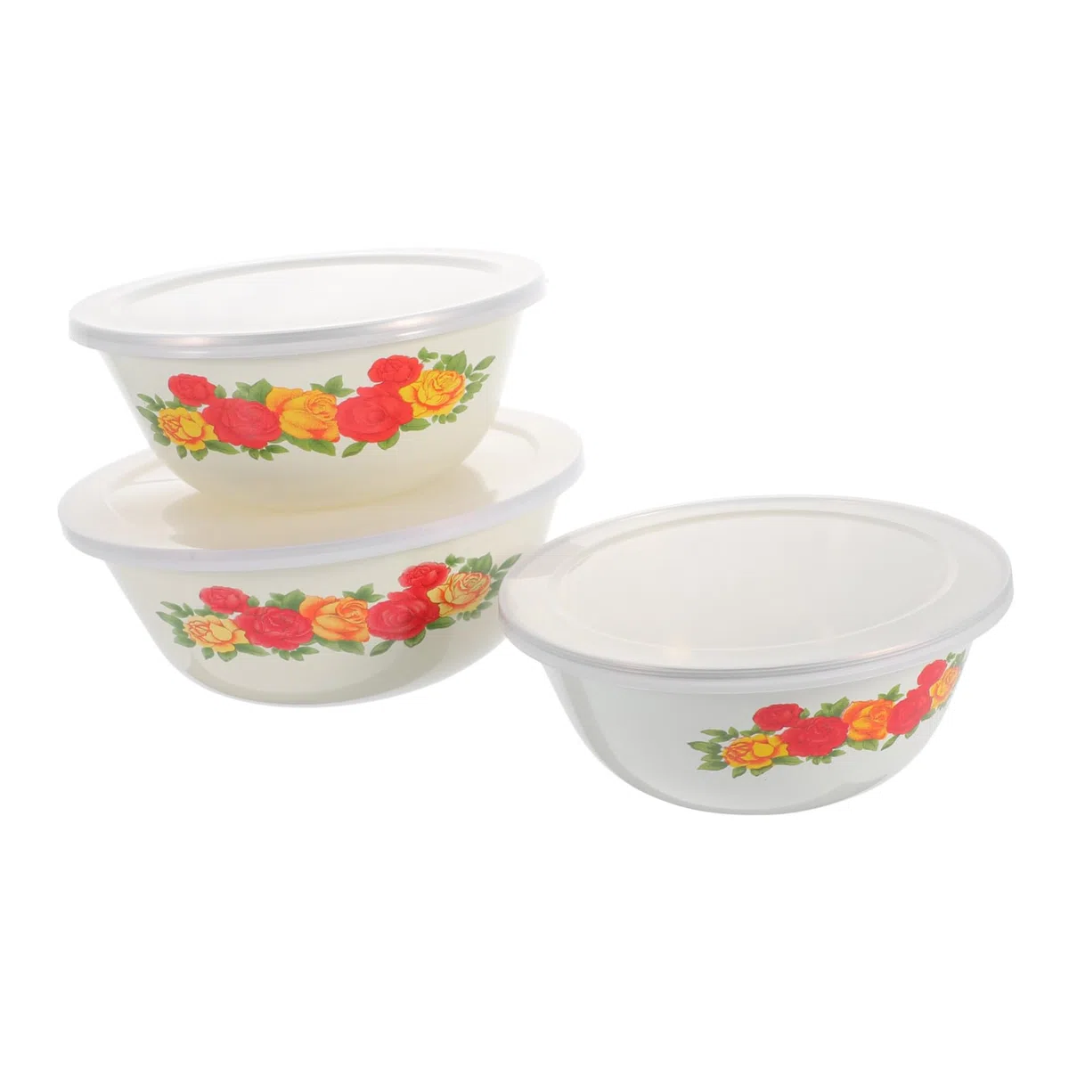 Set 3 Ciotole Smaltate Profonde con Coperchio Trasparente in Silicone, per Zuppe e Insalate, Perfette per Uso Domestico e Ristorante
