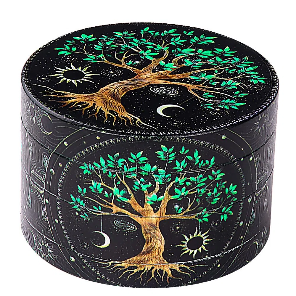 Grande Macinaspezie Versatile 63mm(2.5 "), Spespo Macinino meccanico per spezie,- realizzato in Lega di zinco - 4 Pezzi - full color printing (Tree design)