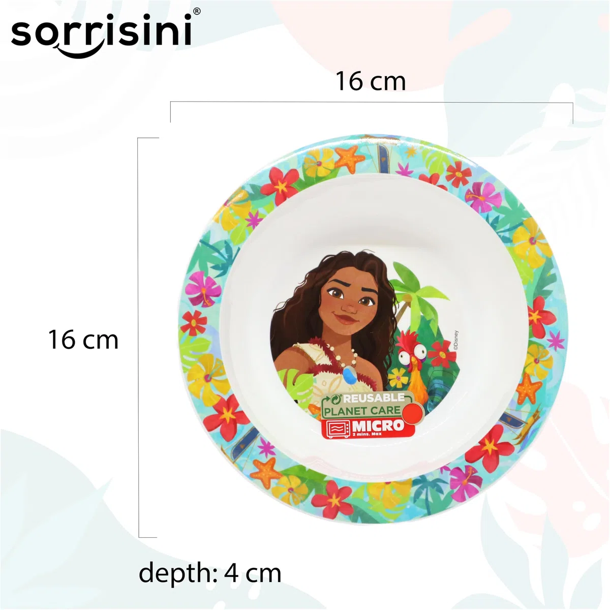 Set Stoviglie riutilizzabili Vaiana, Piatti Bambini per asilo scoula con piatto, ciotola, tazza 350ml, Set stoviglie in plastica dura adatta per microonde, Vaiana-Wow