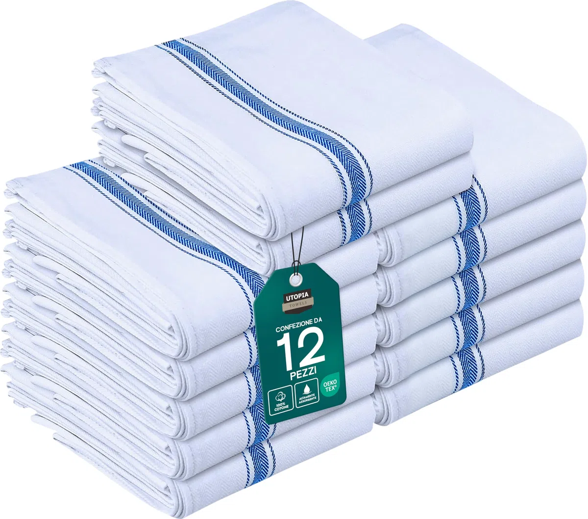 Utopia Towels - 200 GSM Asciugapiatti, 38 x 64 CM, Asciugamani Da Cucina In Cotone, Set Di Asciugamani Da Bar e Da Tè Morbidi e Riutilizzabili (12 Confezioni, Blu)