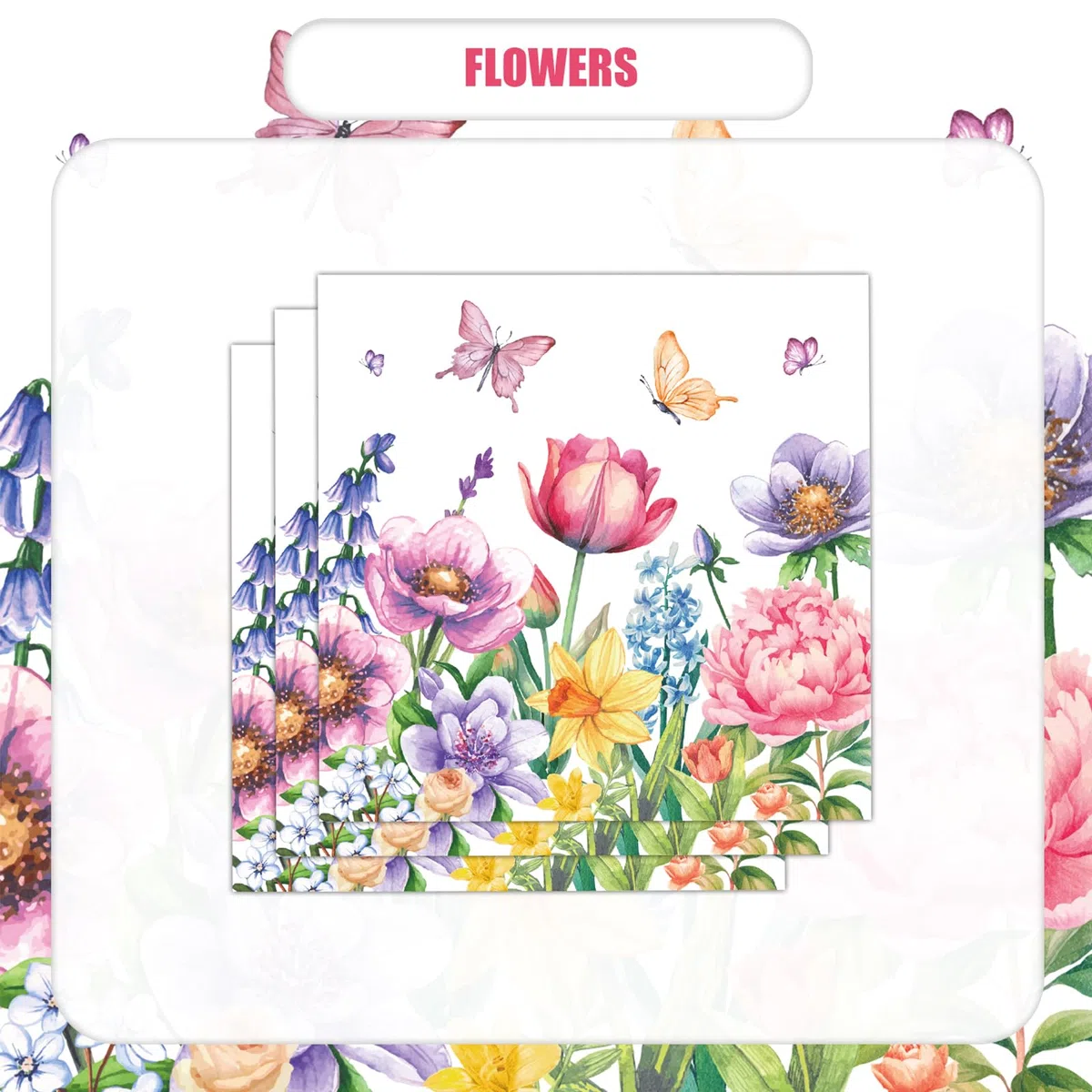 60 tovaglioli usa e getta per bevande, motivo con farfalle, fiori e foglie, tovaglioli a tema primavera estate a tema farfalla fiore carta da cocktail a 2 veli, per vacanze, pranzo, cena, feste