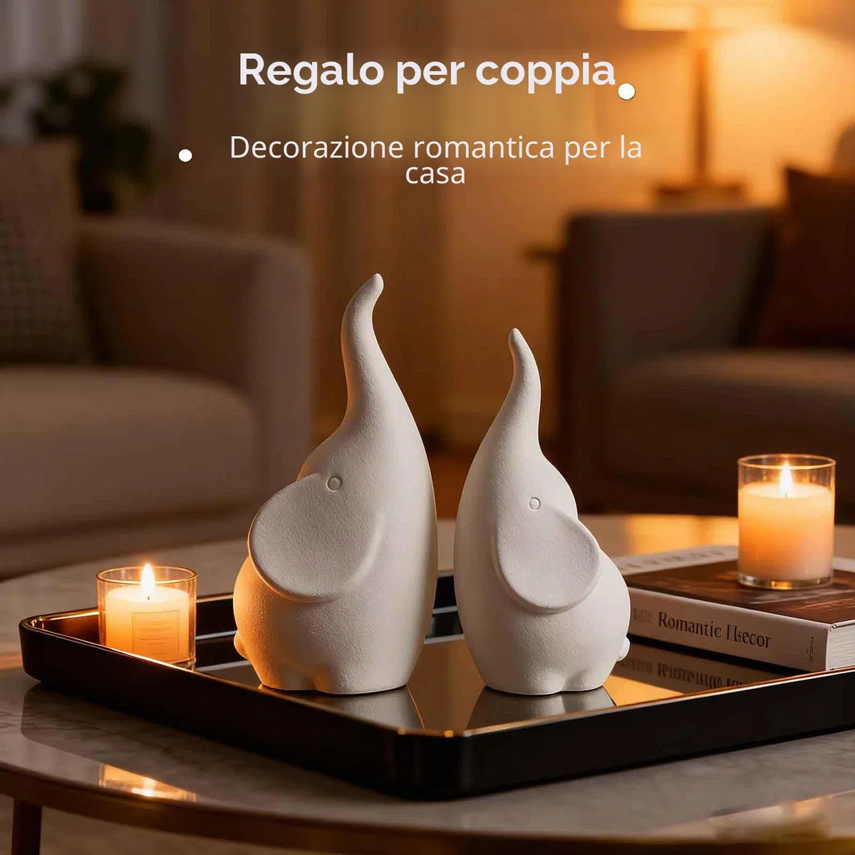 Statuette di elefante in ceramica con baule, coppia di coppie di elefanti amorevoli, scultura africana per la casa, elefanti di San Valentino, regali per donne, soprammobili per matrimoni