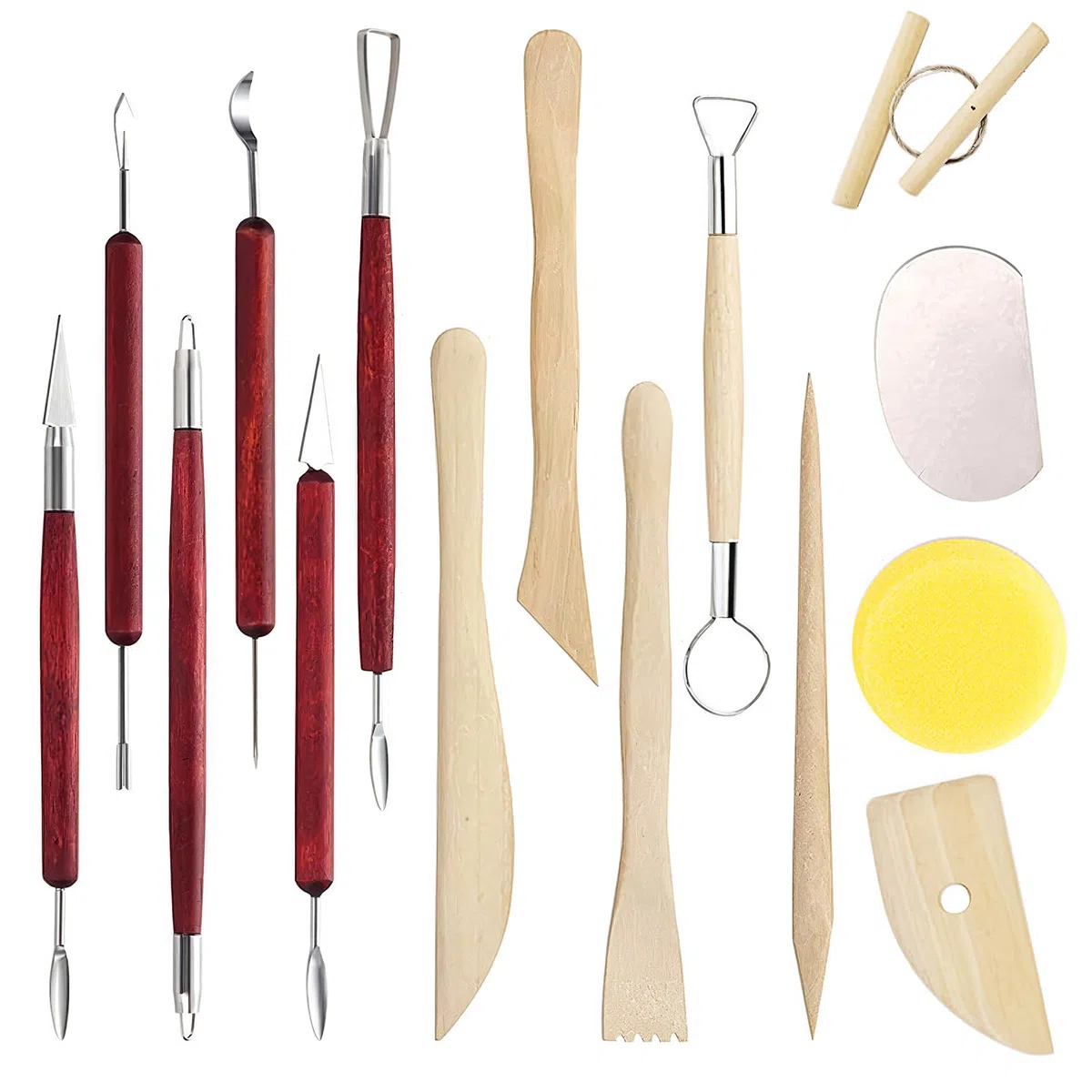 15 Pezzi Attrezzi Ceramica Set di Strumenti per Modellare Argilla Kit Strumenti di Ceramica in Legno Strumenti per Scultura in Argilla Scolpire Modellazione Attrezzi per Scultura in Argilla
