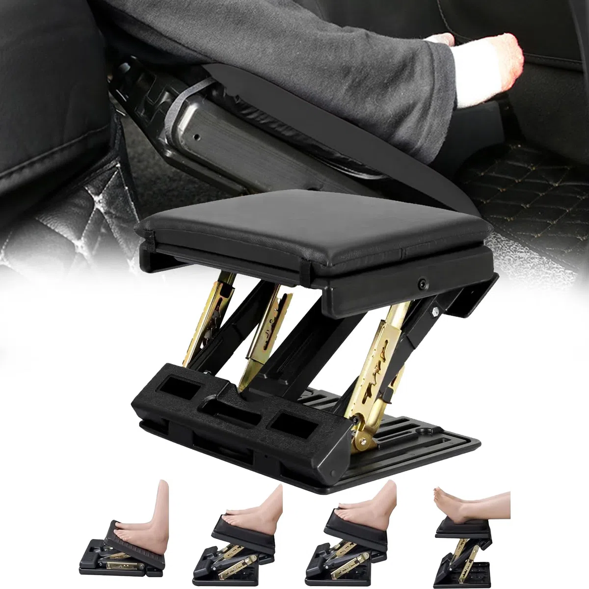 Poggiapiedi da scrivania, poggiapiedi regolabile poggiapiedis ergonomico poggiapiedis da ufficio rimovibile con massaggio e morbido cuscino per auto ufficio casa viaggio (nero)